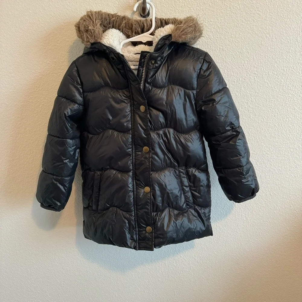 Unisex Girls Boys Toddler Fur Trim Hooded Frost Free Black Puffer Jacket  5T